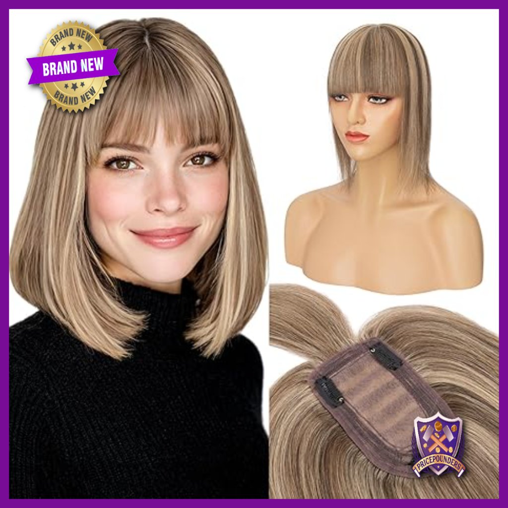 Human Hair Topper With Bangs 5x3 Silk Base Clip-In For Thinning Hair